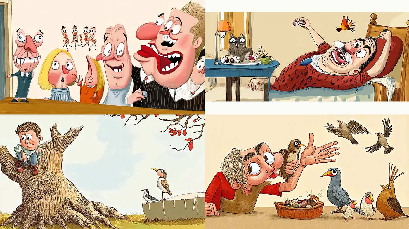 Whimsical Caricature Escapades with a Touch of Earthy Warmth - Midjourney sref style