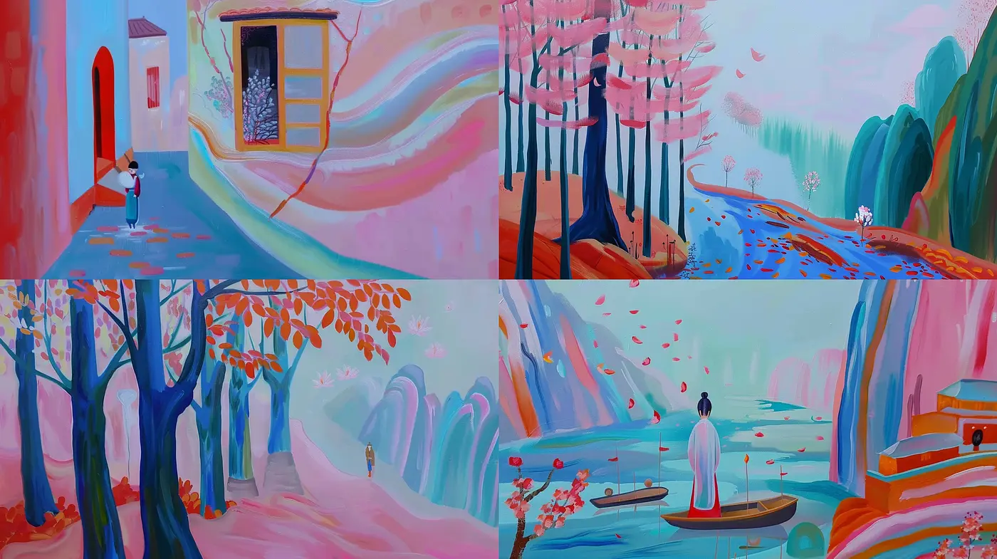 Whimsical Dreamscapes in Swirling Pastel: An Ethereal Fusion of Serenity and Nostalgia - Midjourney sref style
