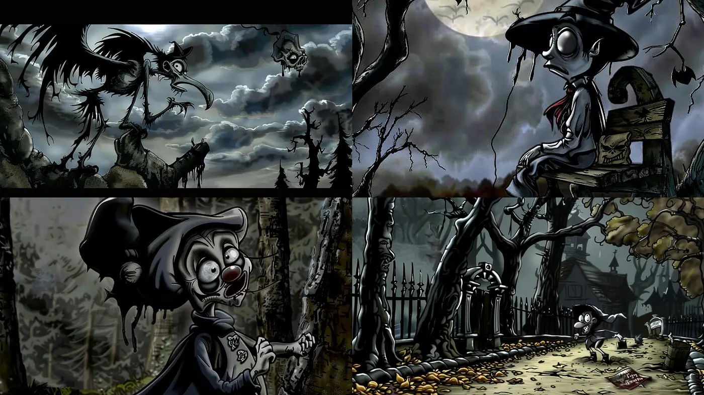 Eerie Gothic Elegance: A Homage to Tim Burton's Stylized Darkness - Midjourney sref style