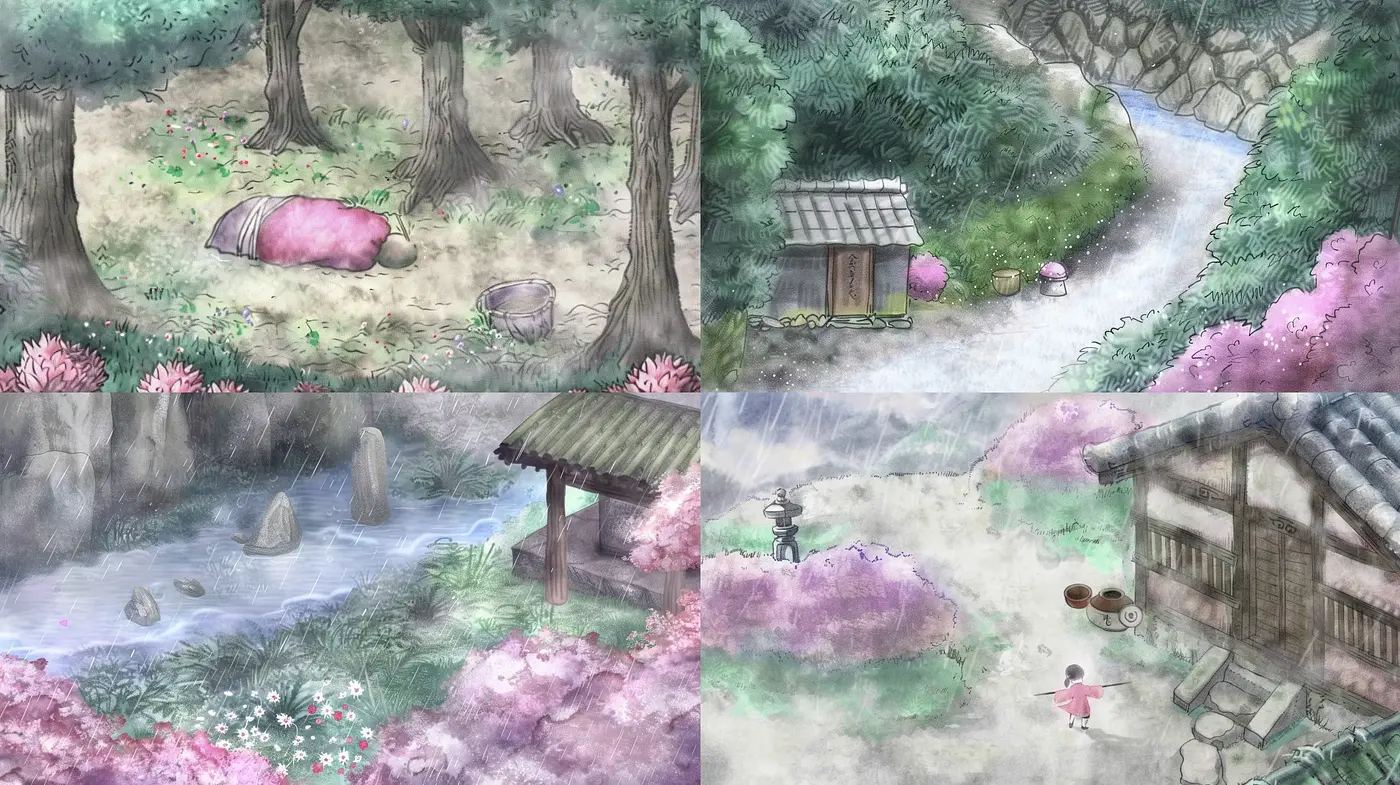 Tranquil Eastern Watercolor Scenes Infused with Pastel Reverie - Midjourney sref style
