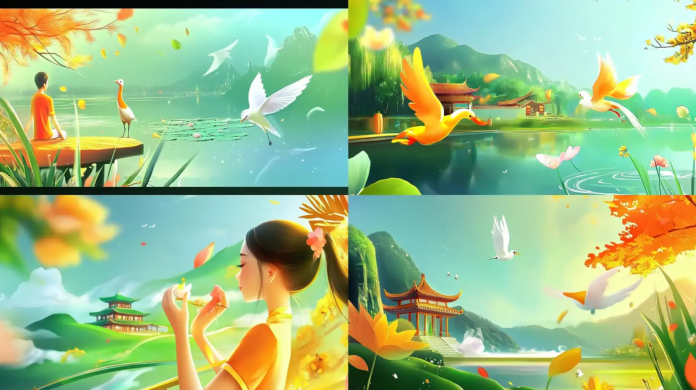 Harmonious Serenity in a Vividly Pastel Oriental Landscape - Midjourney sref style
