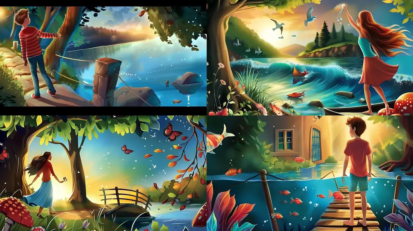 Whimsical and Dreamlike Landscapes with Playful Characters - Midjourney sref style