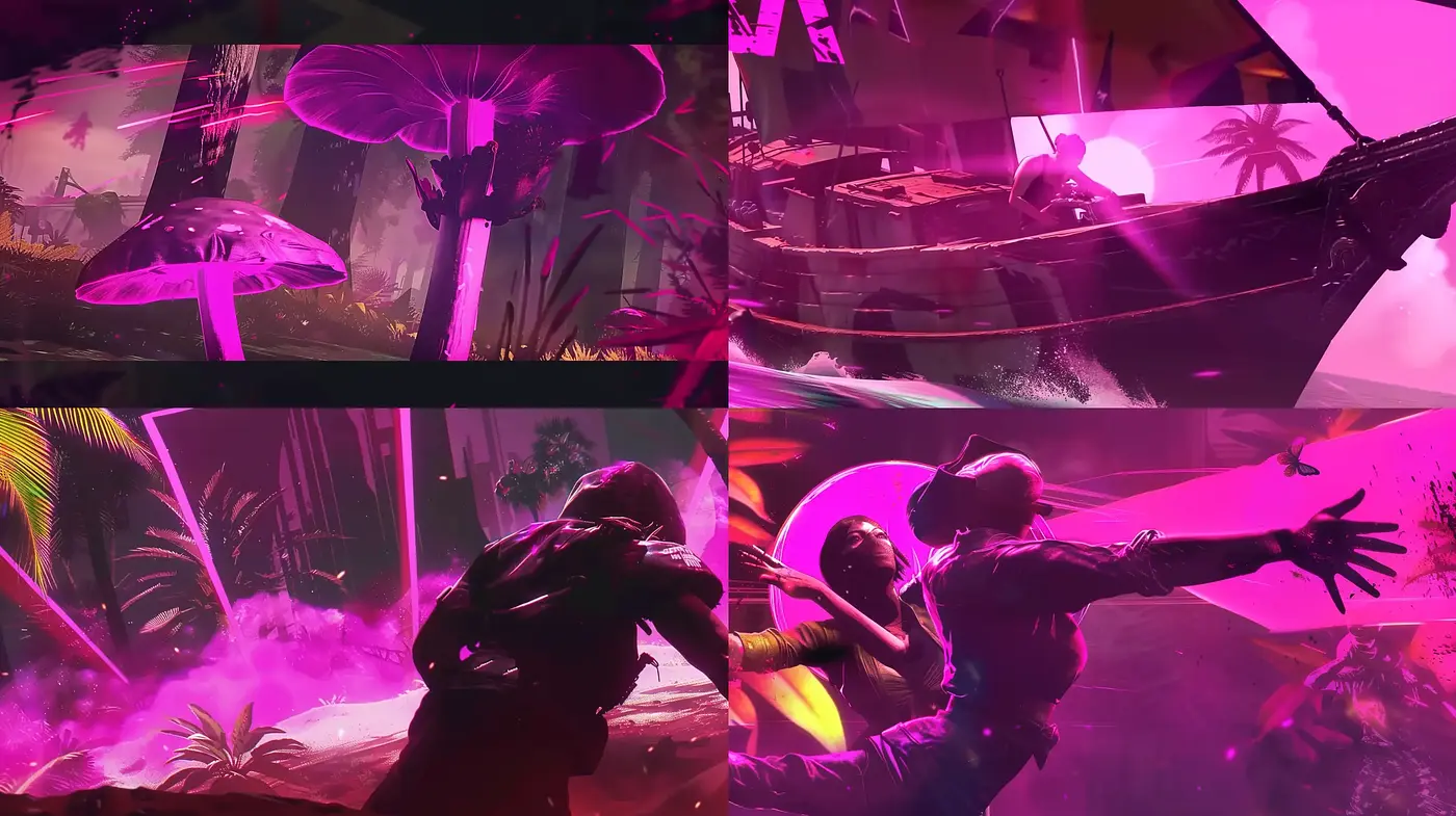 Neon Dreamscape: A Synthwave Revelation in Purple and Pink - Midjourney sref style