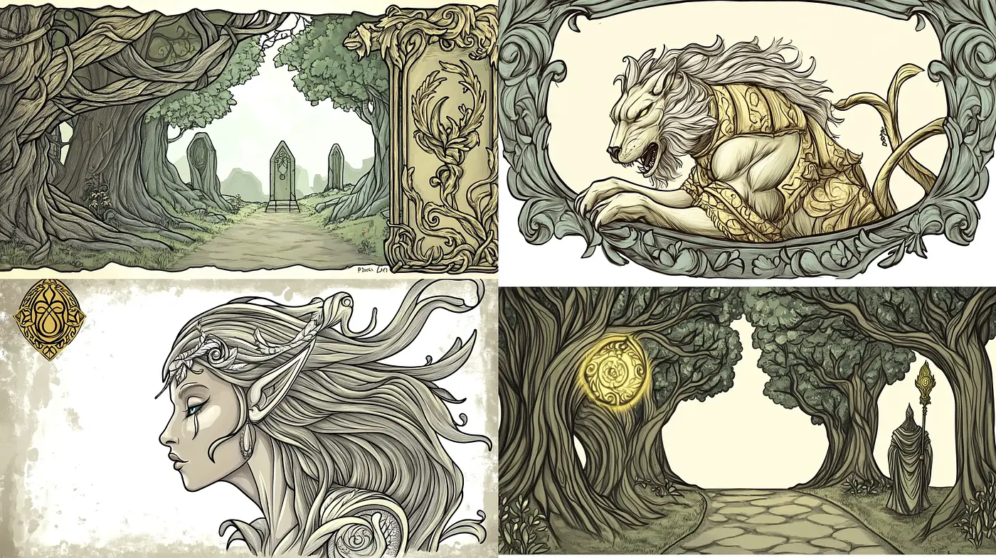 Enchanted Forest Whimsy: An Illustrative Enigma Between Worlds - Midjourney sref style