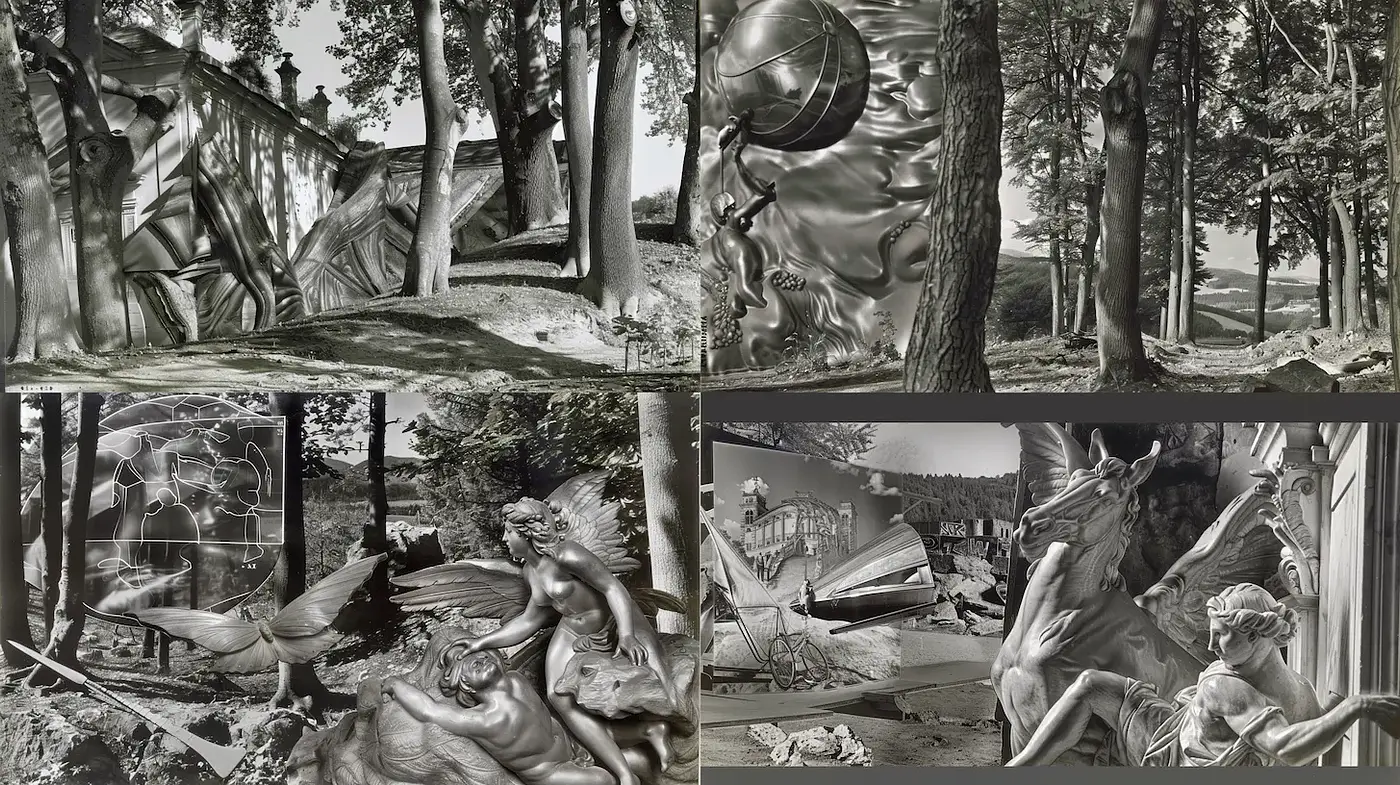 Surrealist Landscape with a Monochromatic Elegance - Midjourney sref style