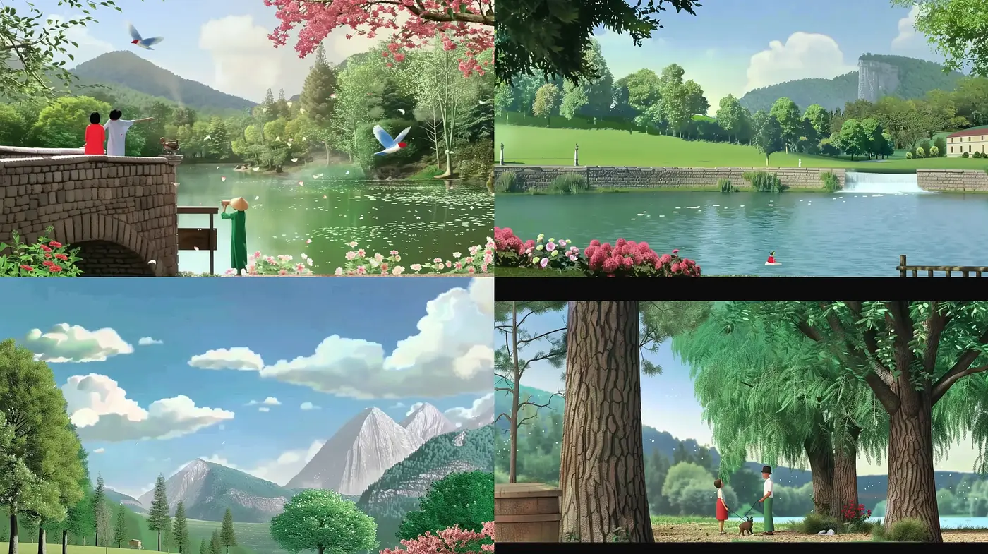 Serene and Idyllic Nature Scenes in a Painterly Anime Style - Midjourney sref style