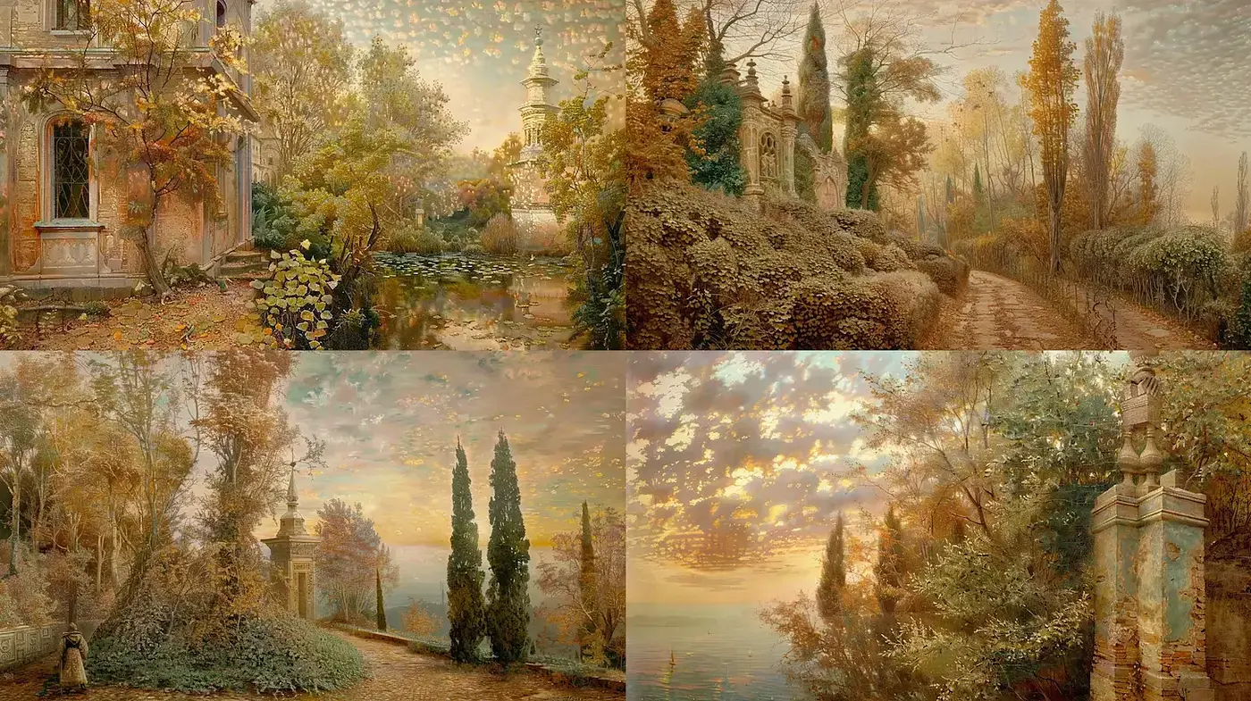 Luminous Autumn Landscapes with Whimsical Charm - Midjourney sref style