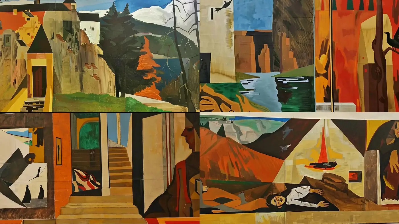 Modernist Mosaic: A Tapestry of Earthy Hues and Geometric Shapes - Midjourney sref style