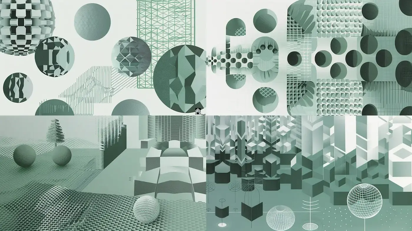 Geometric abstraction with a monochromatic green palette - Midjourney sref style