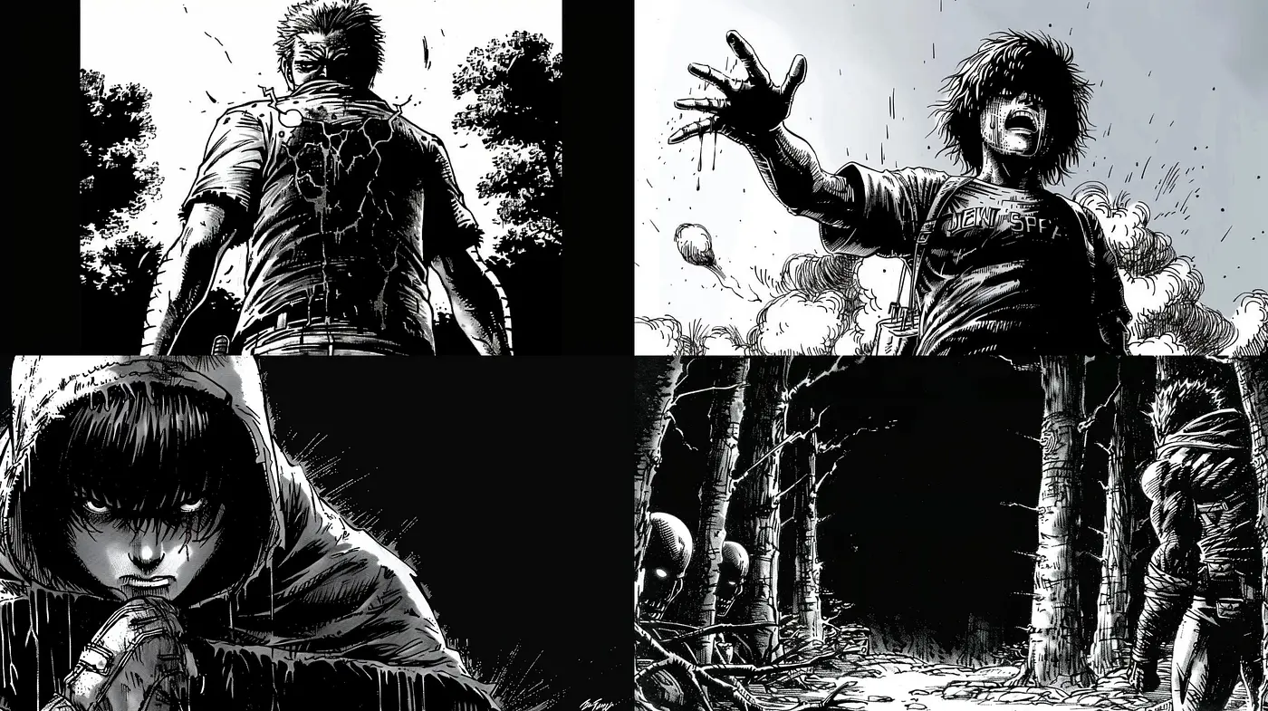 Monochromatic Dynamism in Graphite Textures and Harsh Contrasts - Midjourney sref style