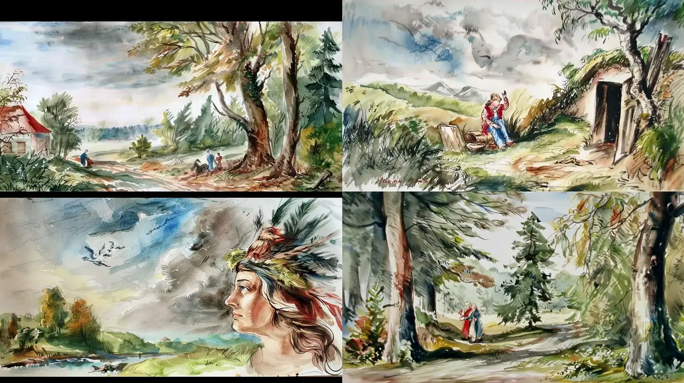 Lyrical Brushstrokes and Pastoral Harmony in Watercolor - Midjourney sref style