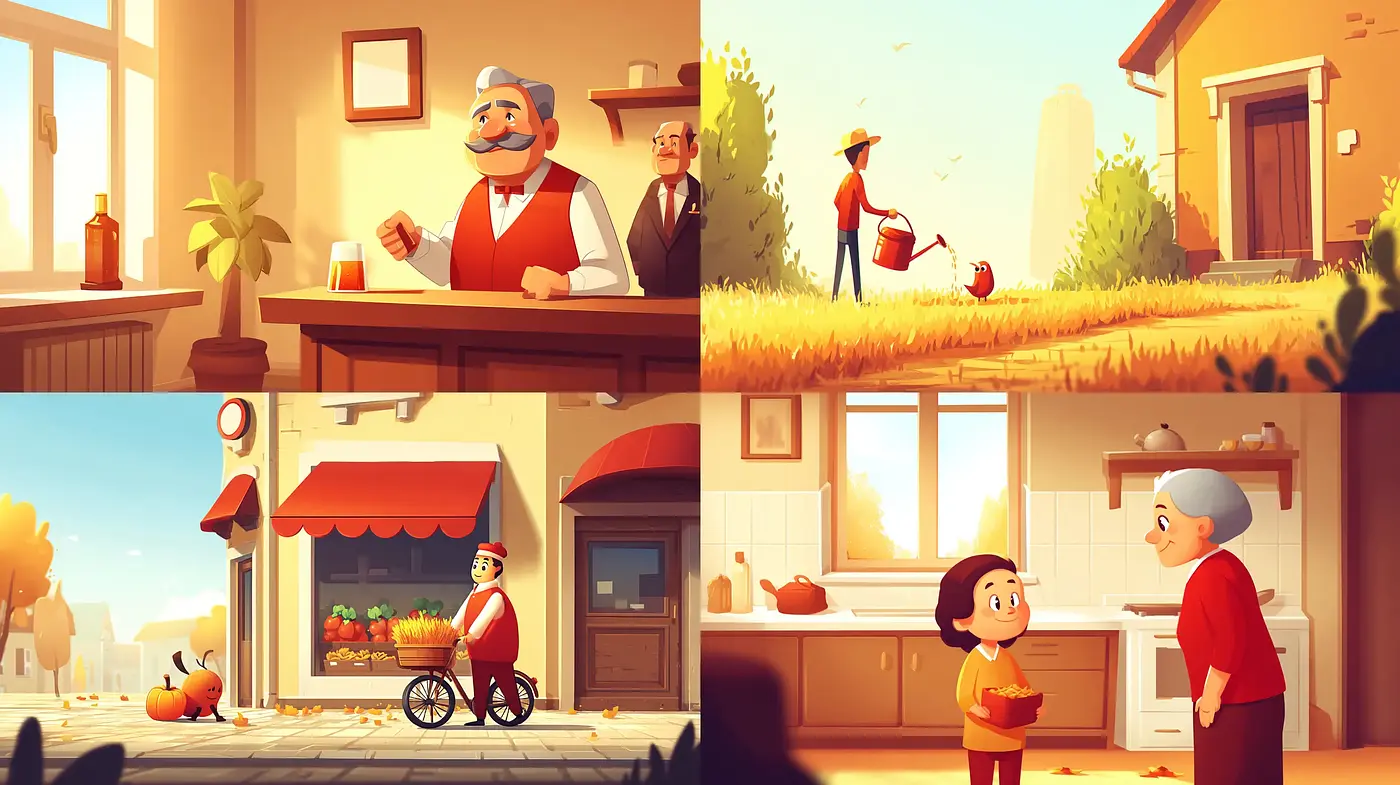 Charming, Warm Illustrations with a Touch of Whimsy - Midjourney sref style