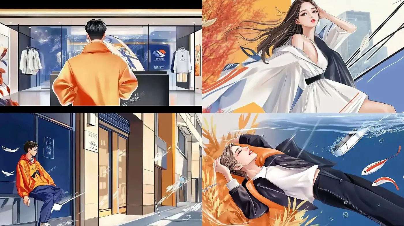 Contemporary Anime Elegance with Bold Contrasts and Fluid Motion - Midjourney sref style