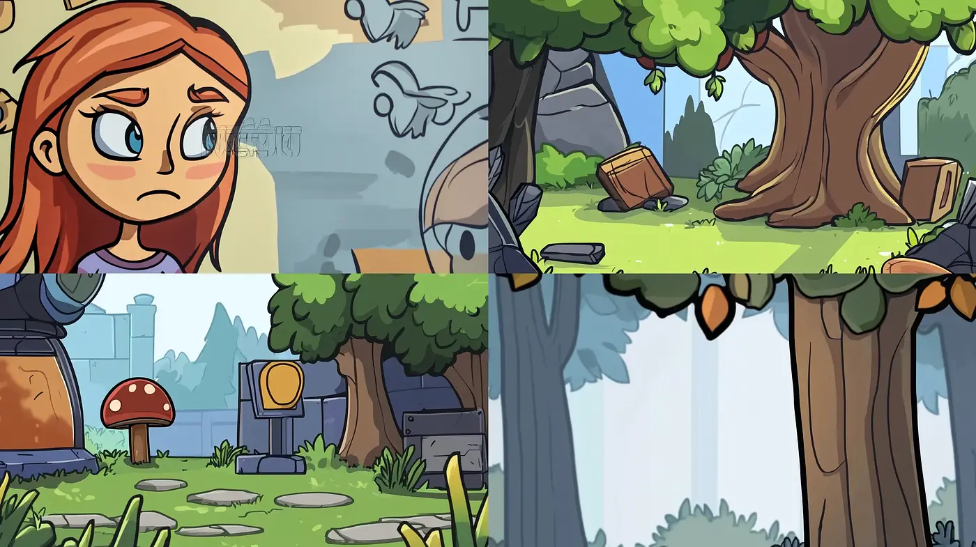 Consistently Stylized Forest Adventure in a Cartoon Aesthetic - Midjourney sref style