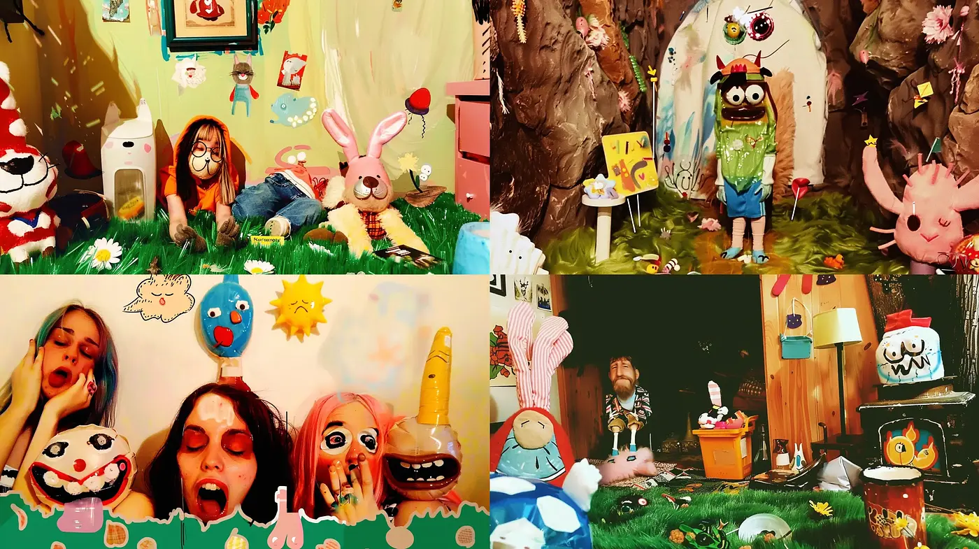 Eclectic Whimsy: A Fusion of Surrealist Cartoon and Expressive Color - Midjourney sref style