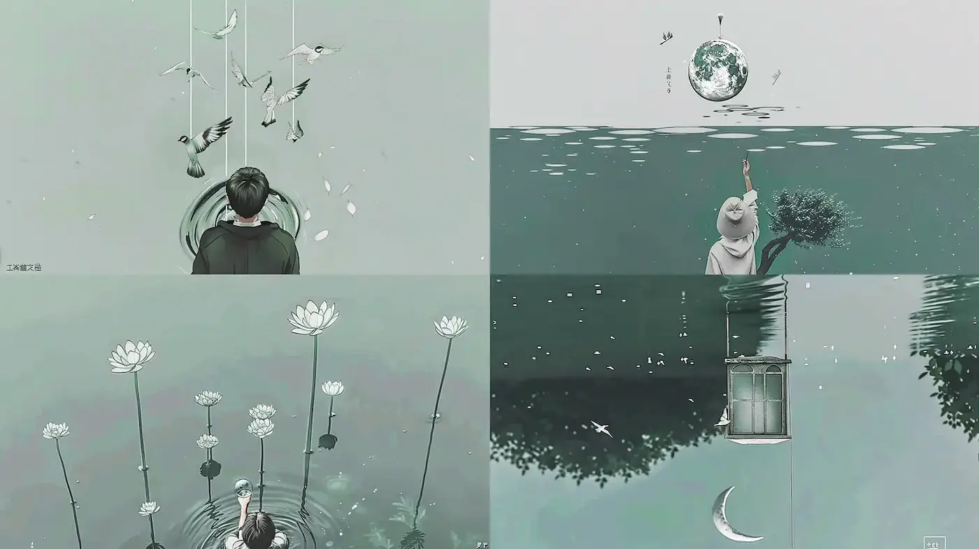 Contemplative and Serene Visuals with Subtle Surreal Elements - Midjourney sref style
