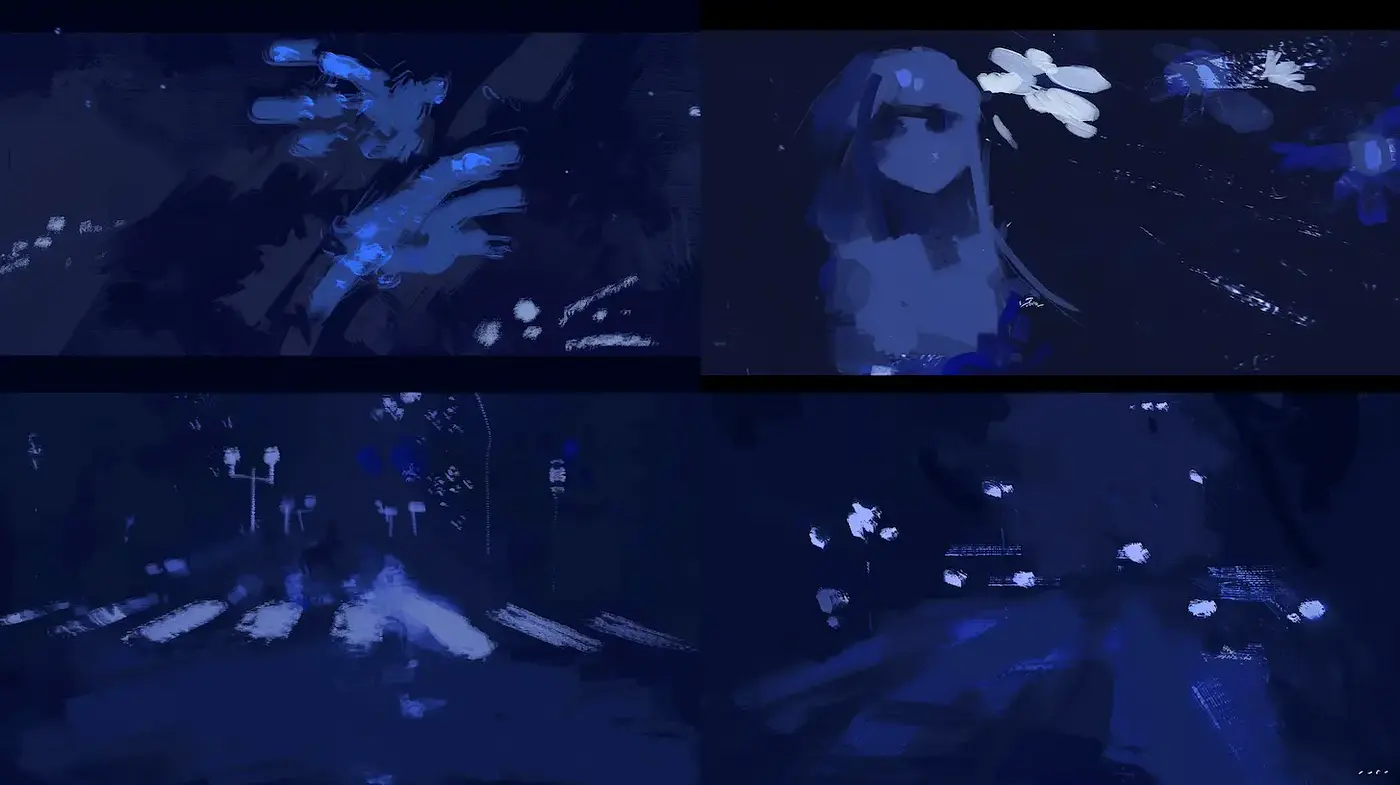 A Cohesive Exploration of Nighttime Thematic Elements in Digital Art - Midjourney sref style