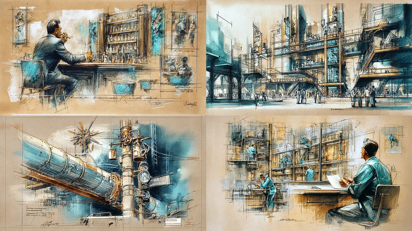 Futuristic Industrial Illustrations with a Vintage Touch - Midjourney sref style