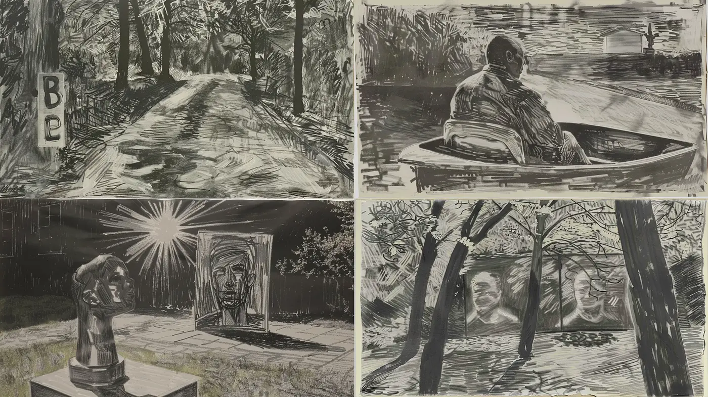 Monochromatic Narratives in Textural Contrast - Midjourney sref style