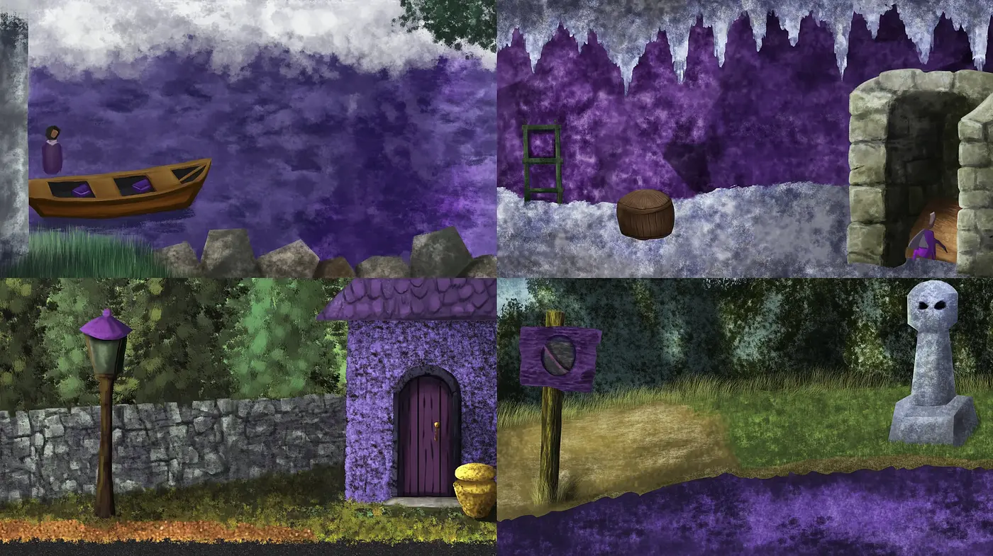 Enigmatic Purple Hued Fantasy Landscapes with Surreal Overtones - Midjourney sref style
