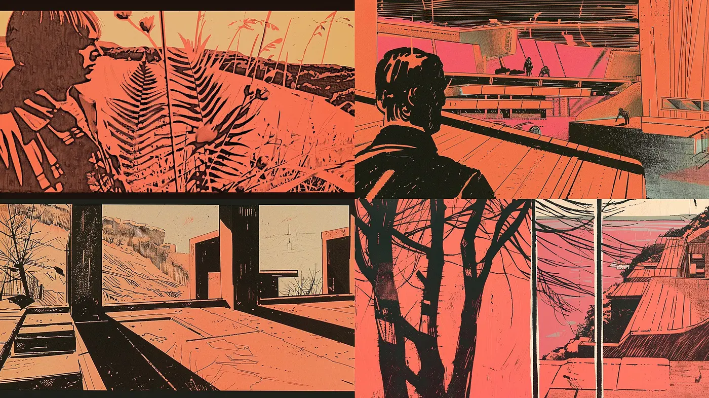 Sepia-toned Graphic Novel Aesthetic with Surrealist Influences - Midjourney sref style