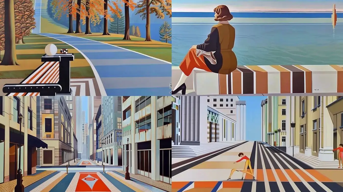 Modernist Landscape and Architectural Aesthetic with Geometric Precision - Midjourney sref style