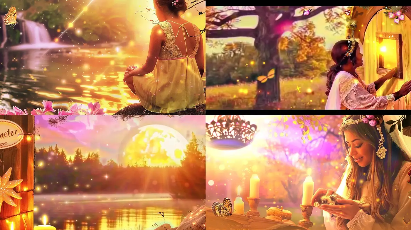 Enchanted Sunset Dreamscape: A Radiant Fusion of Warm Hues and Ethereal Glow - Midjourney sref style