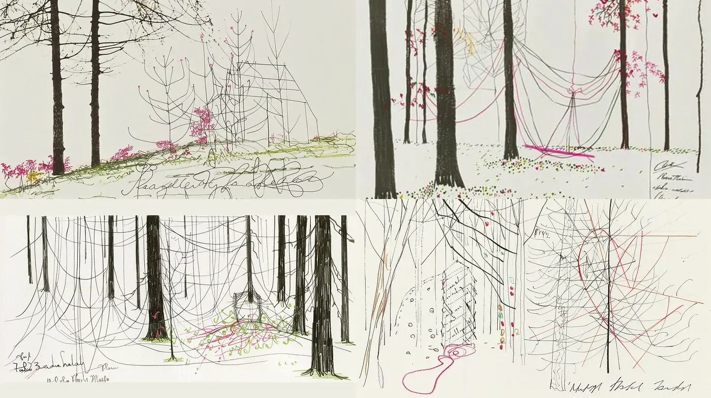 Ethereal Forest Sketches with a Touch of Whimsy - Midjourney sref style