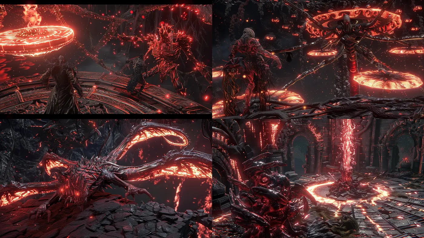Luminous Crimson Eruption Amidst Dark Ambience - Midjourney sref style