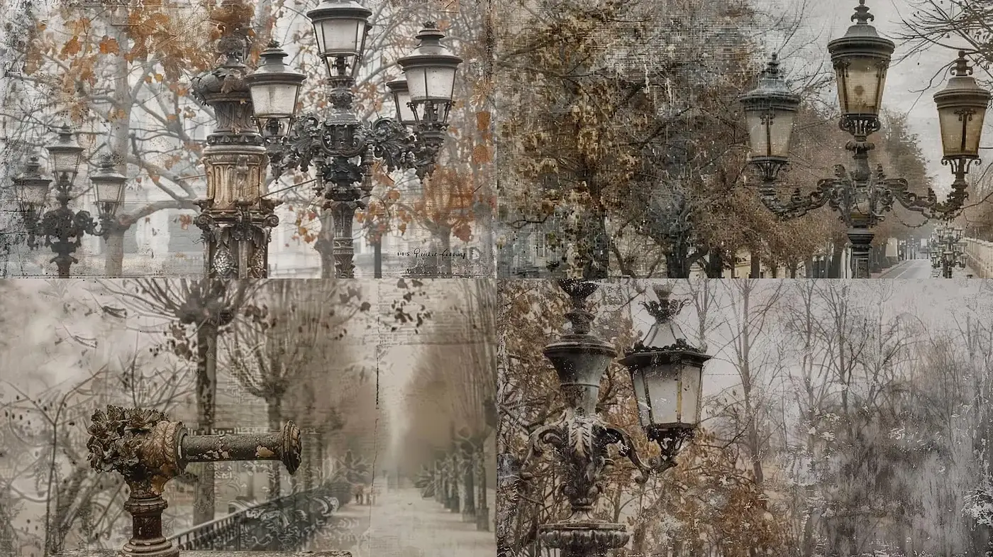 A vintage, nostalgic exploration of atmospheric light and texture in urban settings - Midjourney sref style
