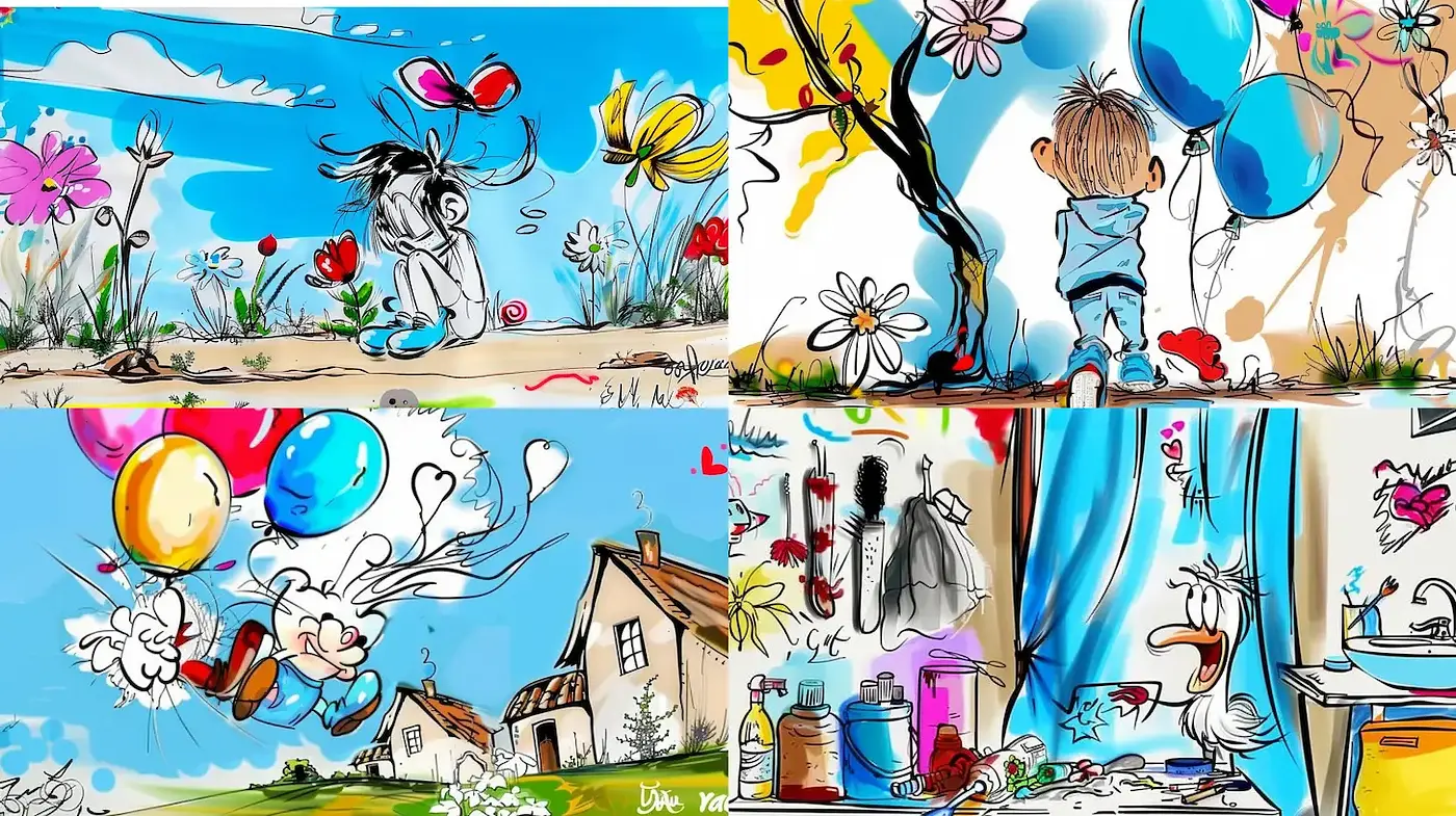 Whimsical Illustrations with Pastel Flourishes and Playful Characters - Midjourney sref style