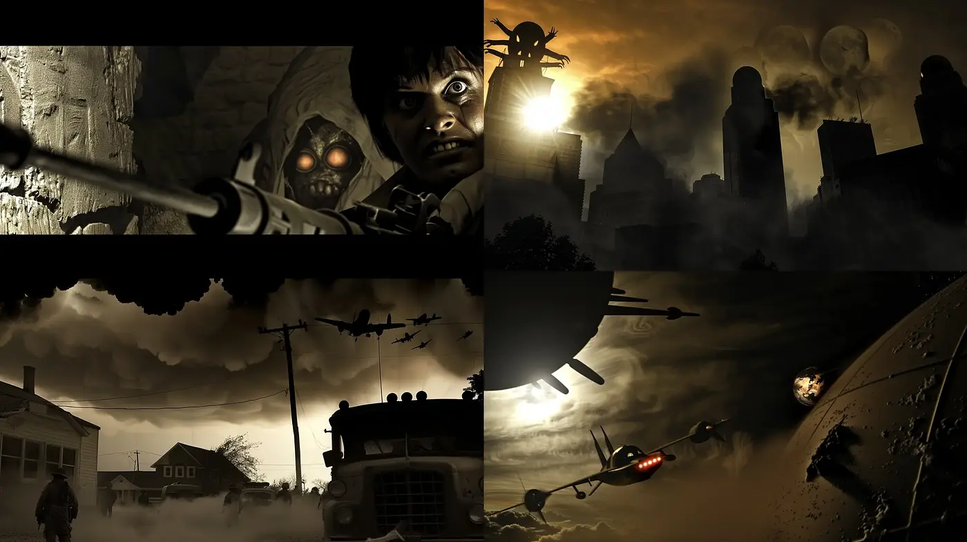Apocalyptic Shadows and Silhouettes in a Surreal World - Midjourney sref style