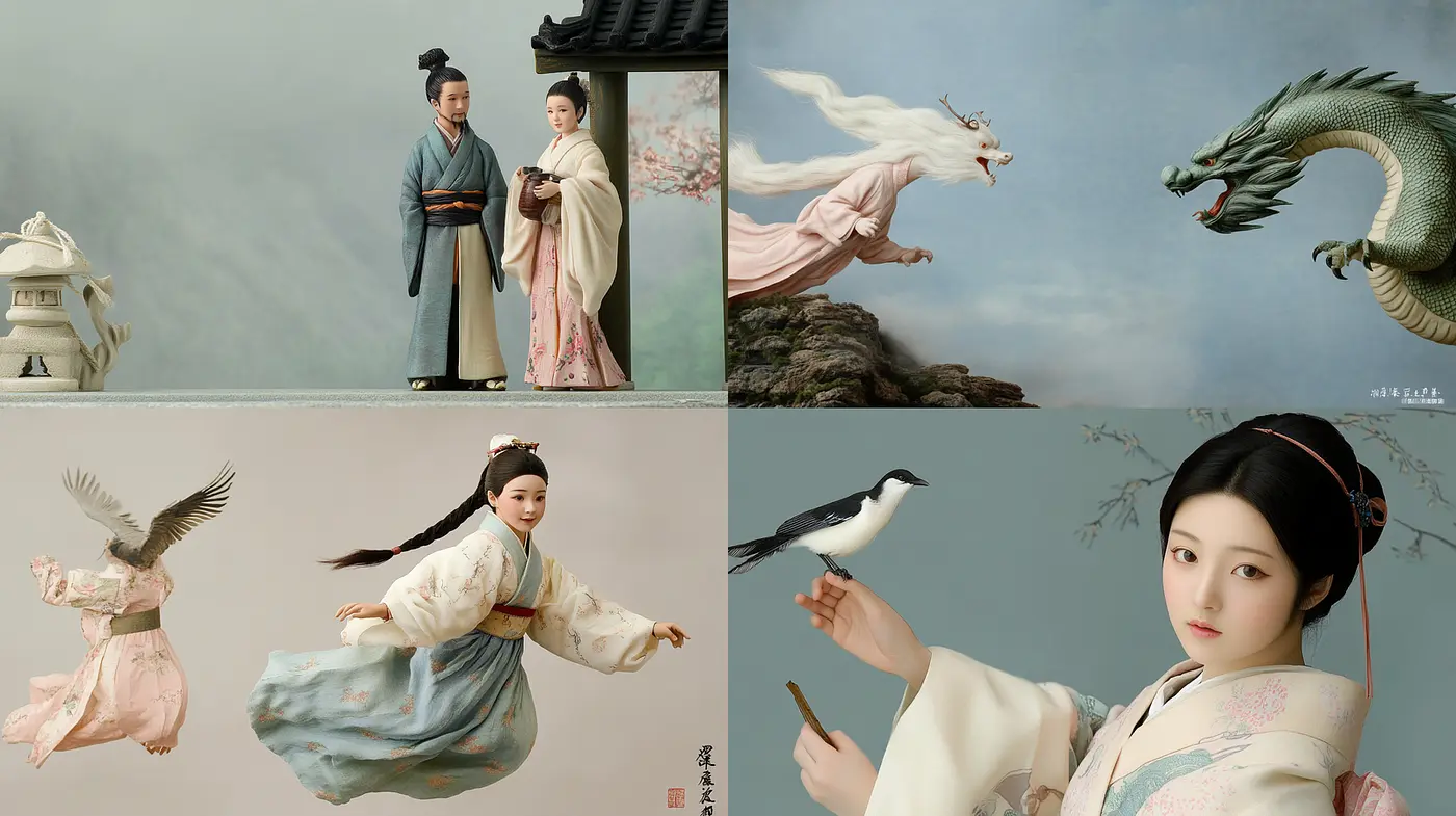 Ethereal Eastern Aesthetic with Symbolic Elements and Soft Textures - Midjourney sref style