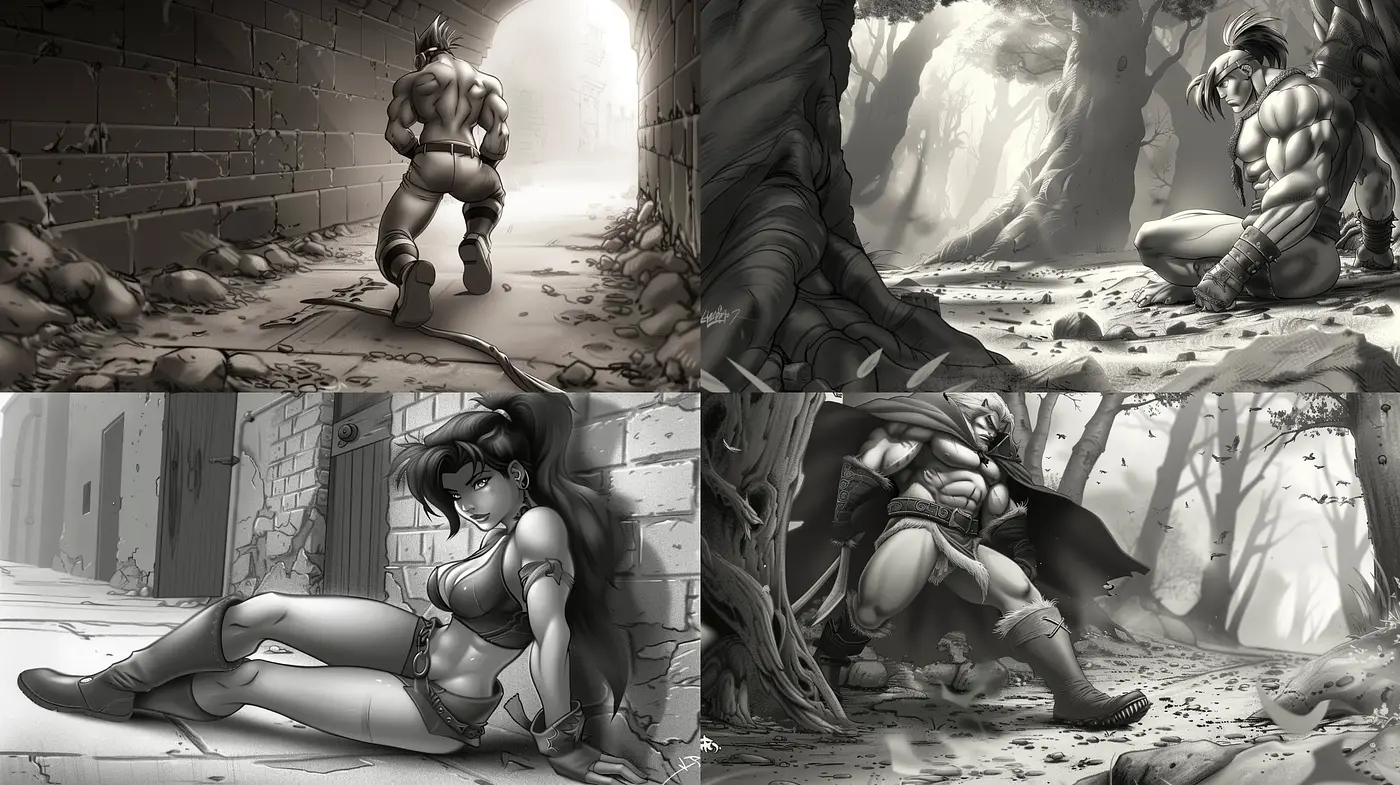 Monochrome Musings in Dynamic Graphic Novel Illustrations - Midjourney sref style