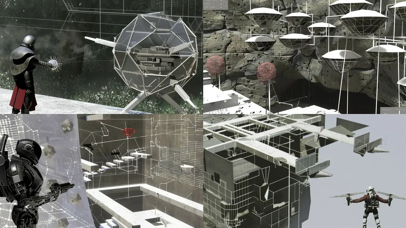 Futuristic Architectural Synthesis with Monochromatic Tones and Geometric Emphasis - Midjourney sref style