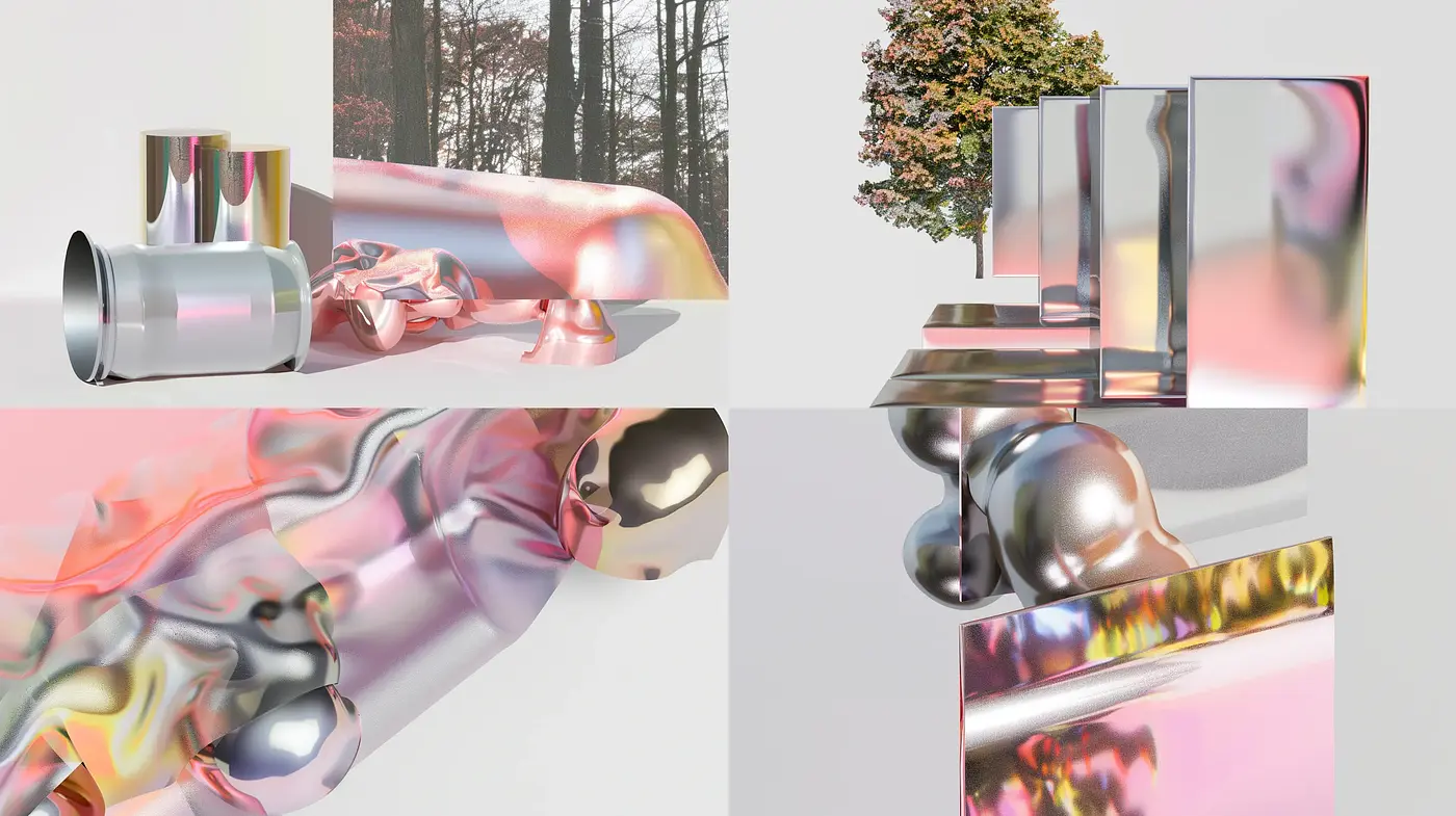 Lustrous Abstraction: A Synthesis of Shiny Surfaces and Fluid Forms - Midjourney sref style