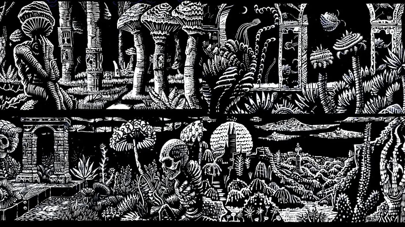 Dark Fantasy with Distinctive Line Art and Surreal Elements - Midjourney sref style