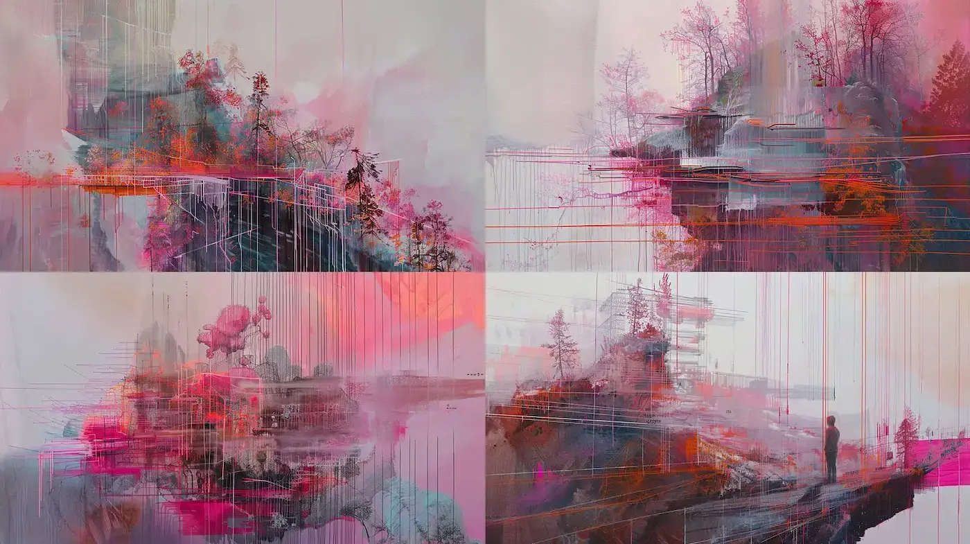 Ethereal Landscape with Abstract Elements and Vibrant Accents - Midjourney sref style
