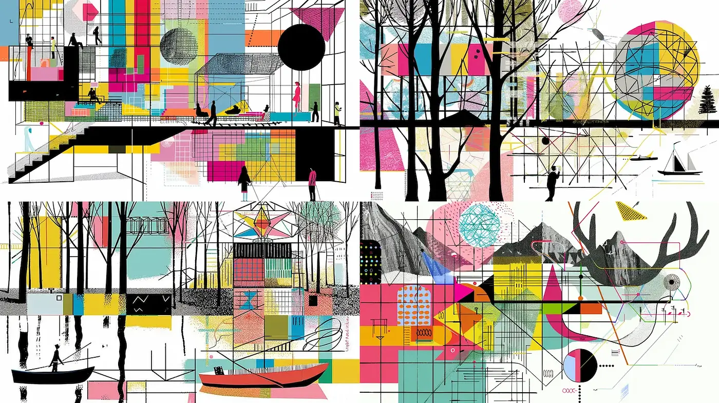 Vibrant Geometric Harmony with Nature Elements - Midjourney sref style