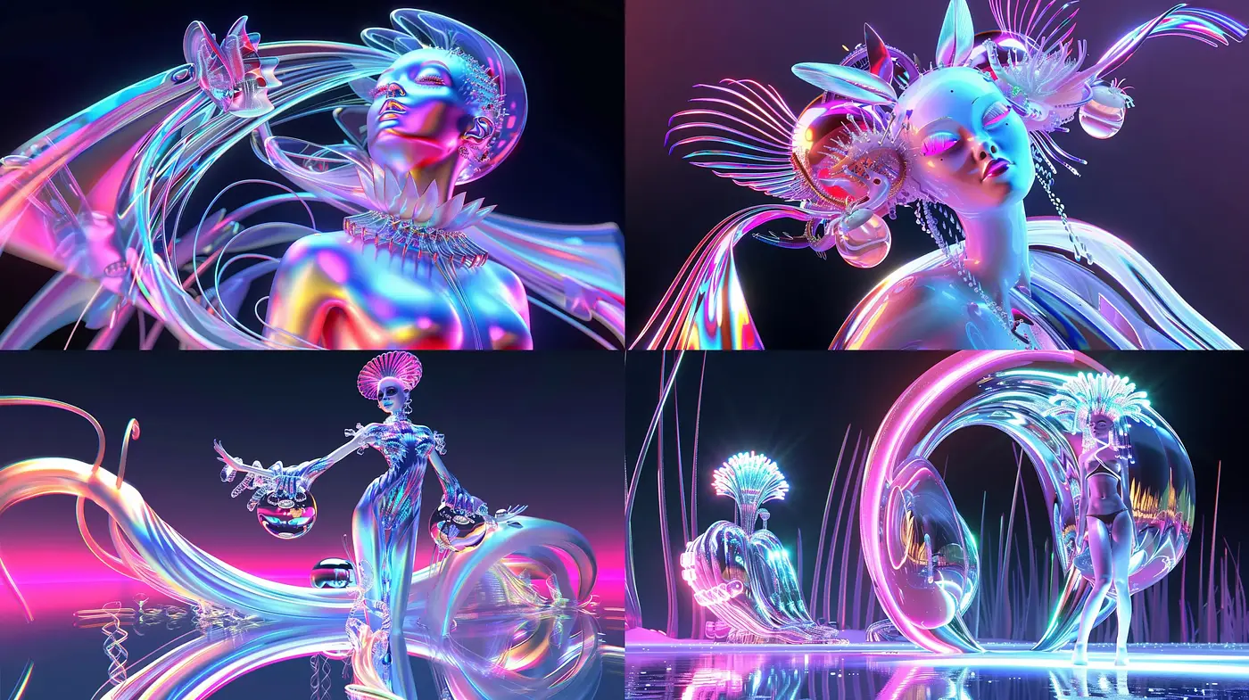 Futuristic Neon Elegance: A Luminescent Dance of Color and Form - Midjourney sref style