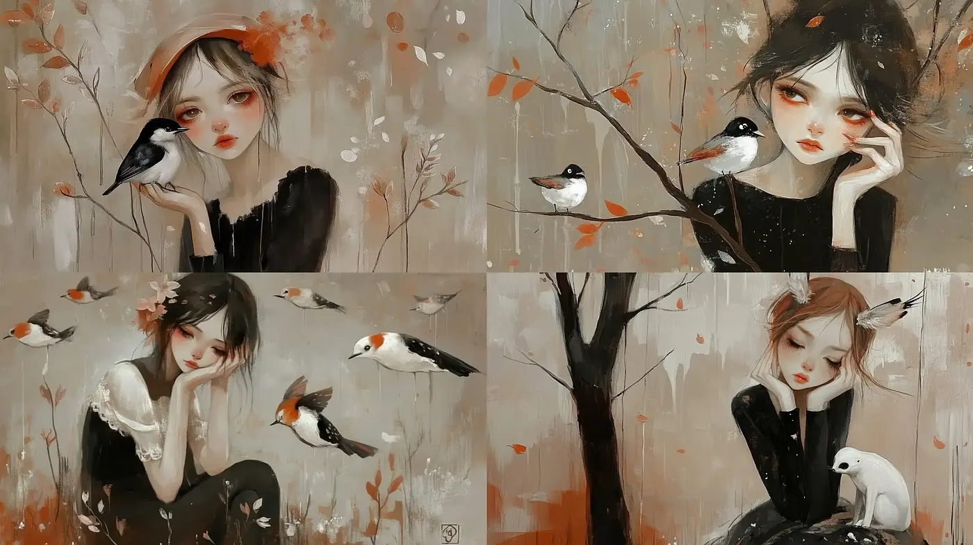 Autumnal Melancholy: A Serene Fusion of Anime and Impressionism - Midjourney sref style