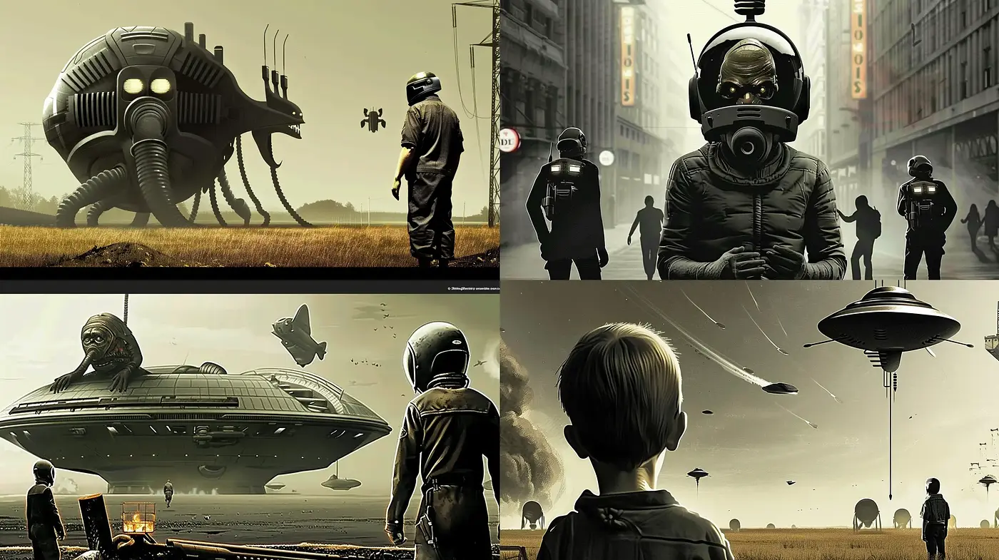 Dystopian Retro-Futurism: A Blend of Past and Future - Midjourney sref style