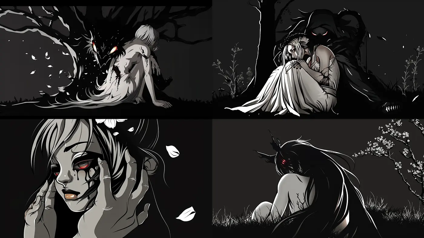 Gothic Monochrome Reverie: A Study in Contrast and Emotional Luminance - Midjourney sref style