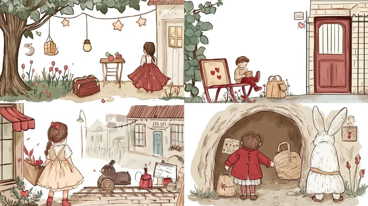 Warm Nostalgic Illustrations of Childhood Memories - Midjourney sref style