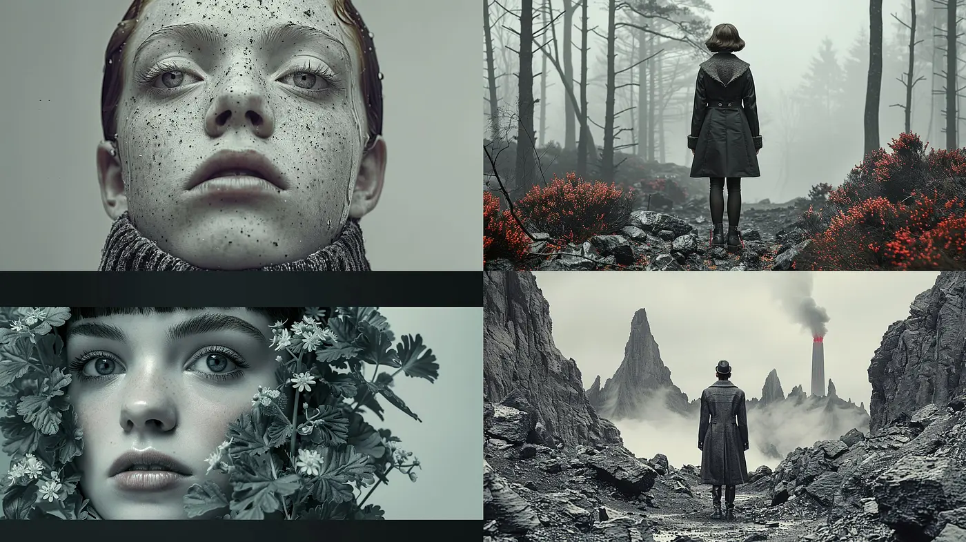 Muted Elegance Within Ethereal Landscapes: A Consistent Fusion of Sober Tones and Dreamy Vistas - Midjourney sref style