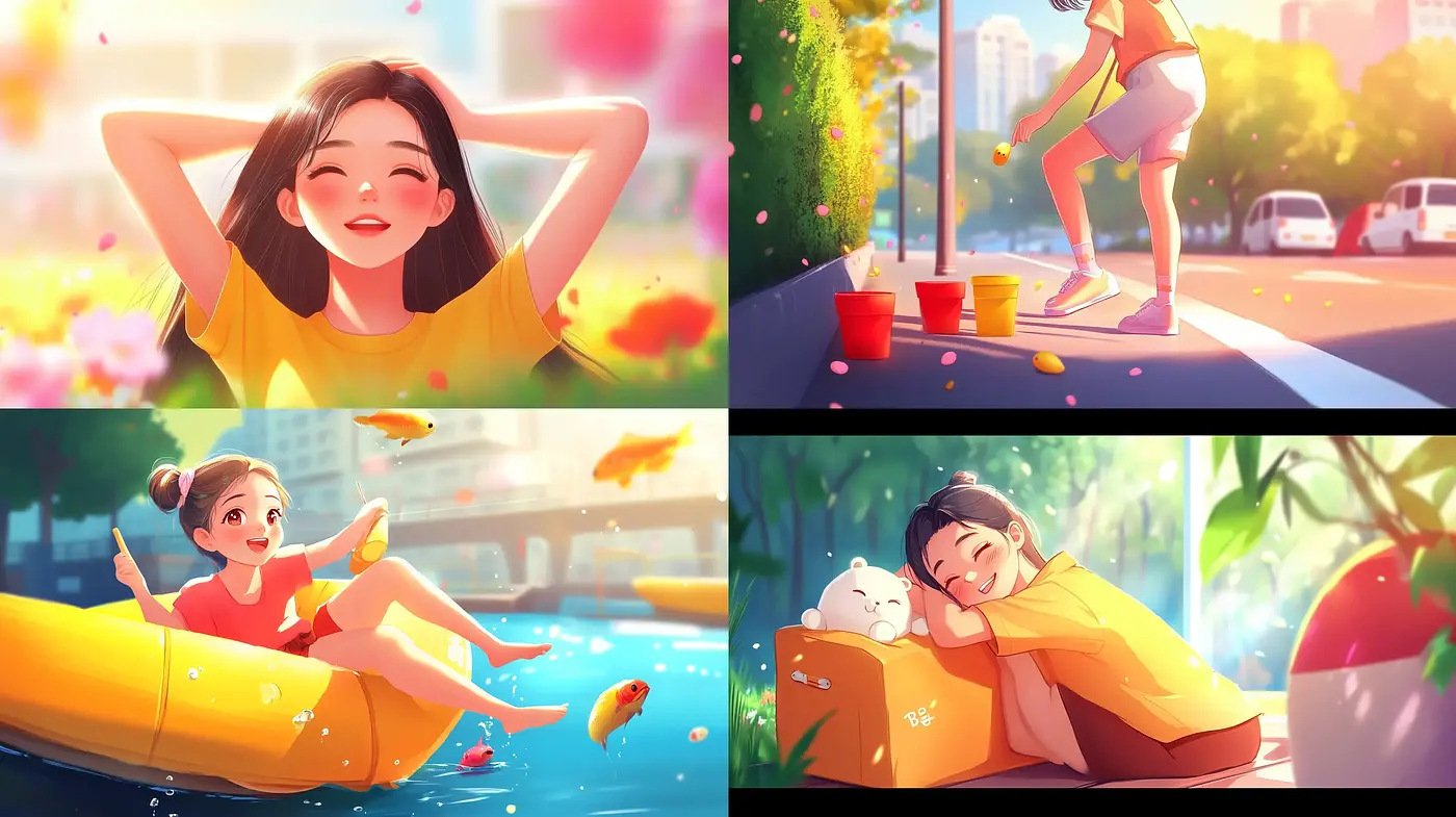 Luminous Days: A Harmonious Blend of Vivid Storytelling and Gleaming Digital Artistry - Midjourney sref style