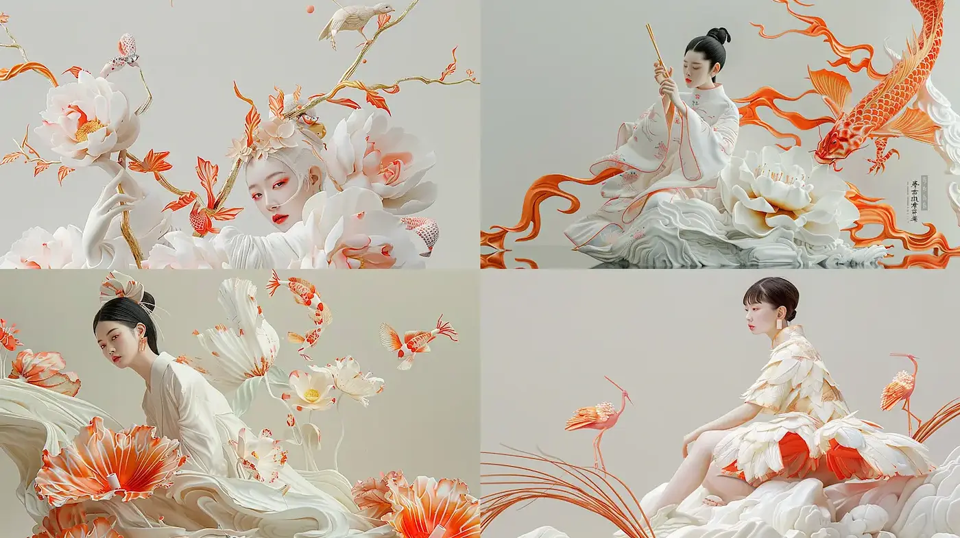 Delicate and Ethereal Aesthetic with a Harmony of Nature and Humanity - Midjourney sref style
