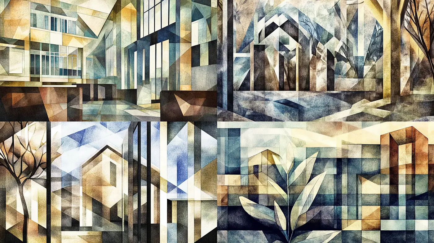 Fragmented Geometric Dreamscape in Watercolor Hues - Midjourney sref style