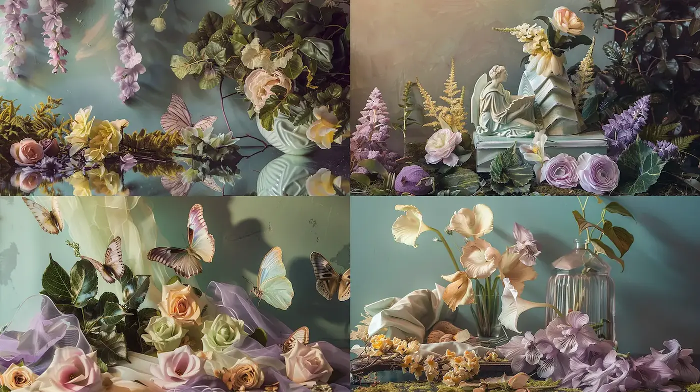 Elegant botanical compositions with a soft ethereal aesthetic - Midjourney sref style