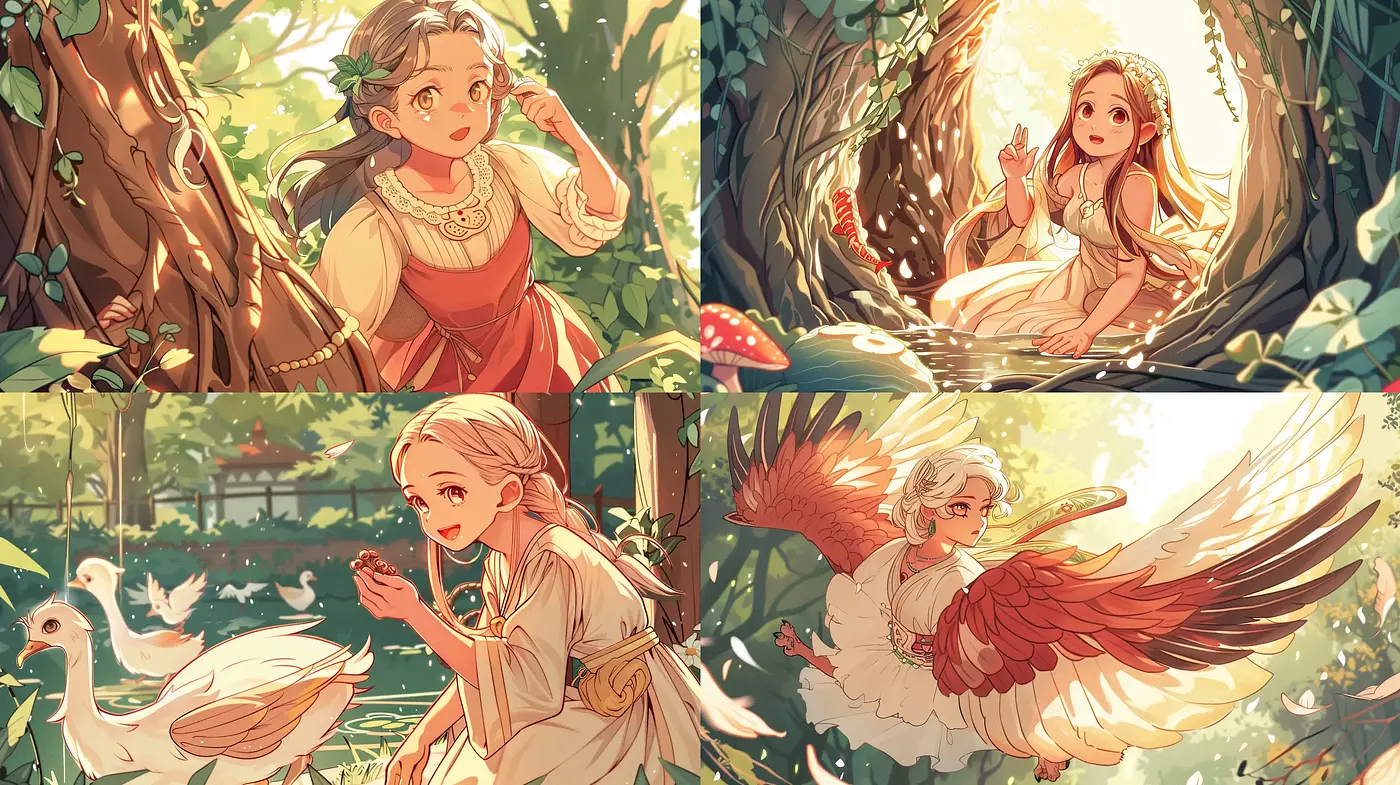 Enchanting Forest Whimsy: A Fusion of Manga Elegance and Pastoral Warmth - Midjourney sref style